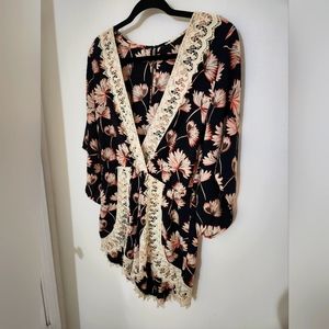 Floral Lace Trim Romper